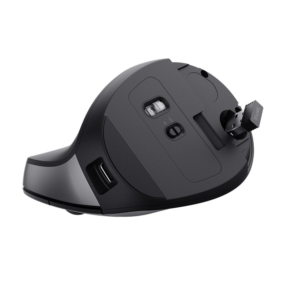 Ratón Trust Yuno Vertical Inalámbrico - Ergonómico - Recargable - Negro