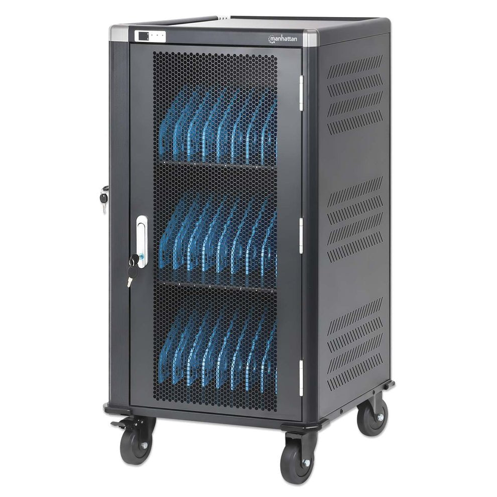 Manhattan Carro De Carga Para 30 Portátiles (Hasta 16"), Carga Mediante Adaptadores Ac (Eu) (Requiere Instalación De Cables De Alimentación De Los Dispositivos), Compatible Con Todos Los Portátiles, Ipad Y Macbook, Compartimentos 380×30×280