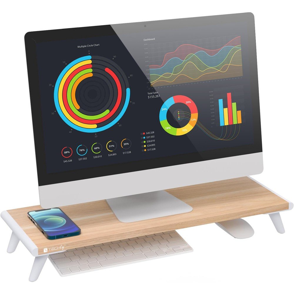 Techly Monitormänder Riser, Naturholz