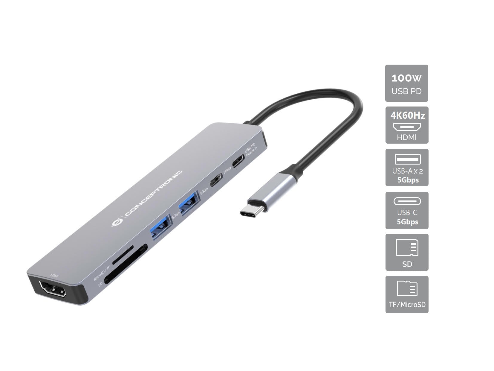 EAN 4015867238912 - Conceptronic DONN28G base para portátil y replicador de puertos Alámbrico USB 3.2 Gen 1 (3.1 Gen 1) Type- imagen 2
