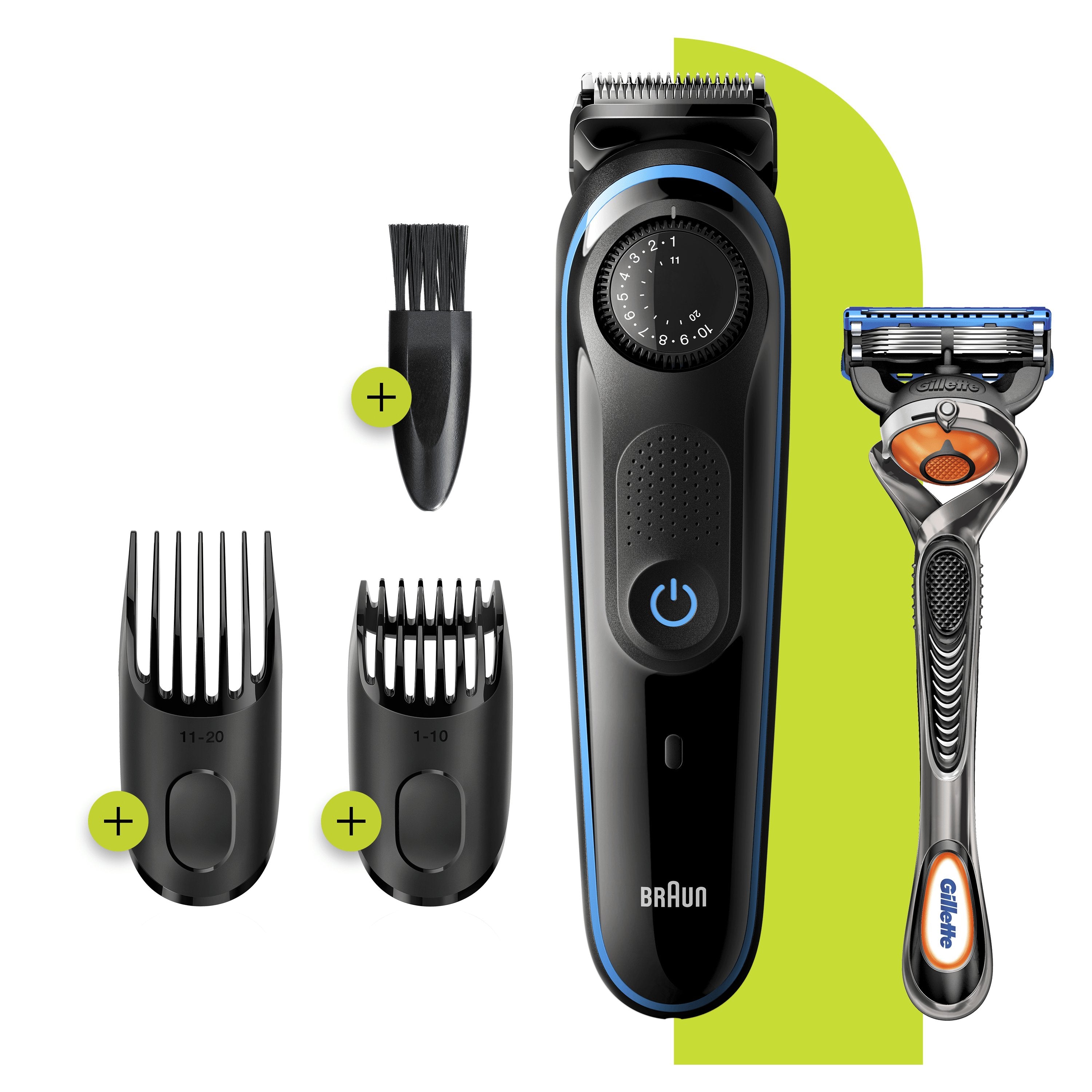 Barbero Cortapelos Braun Bt3240 + Gillete Fusion 39 Ajustes Barba Lavable Control Giratorio