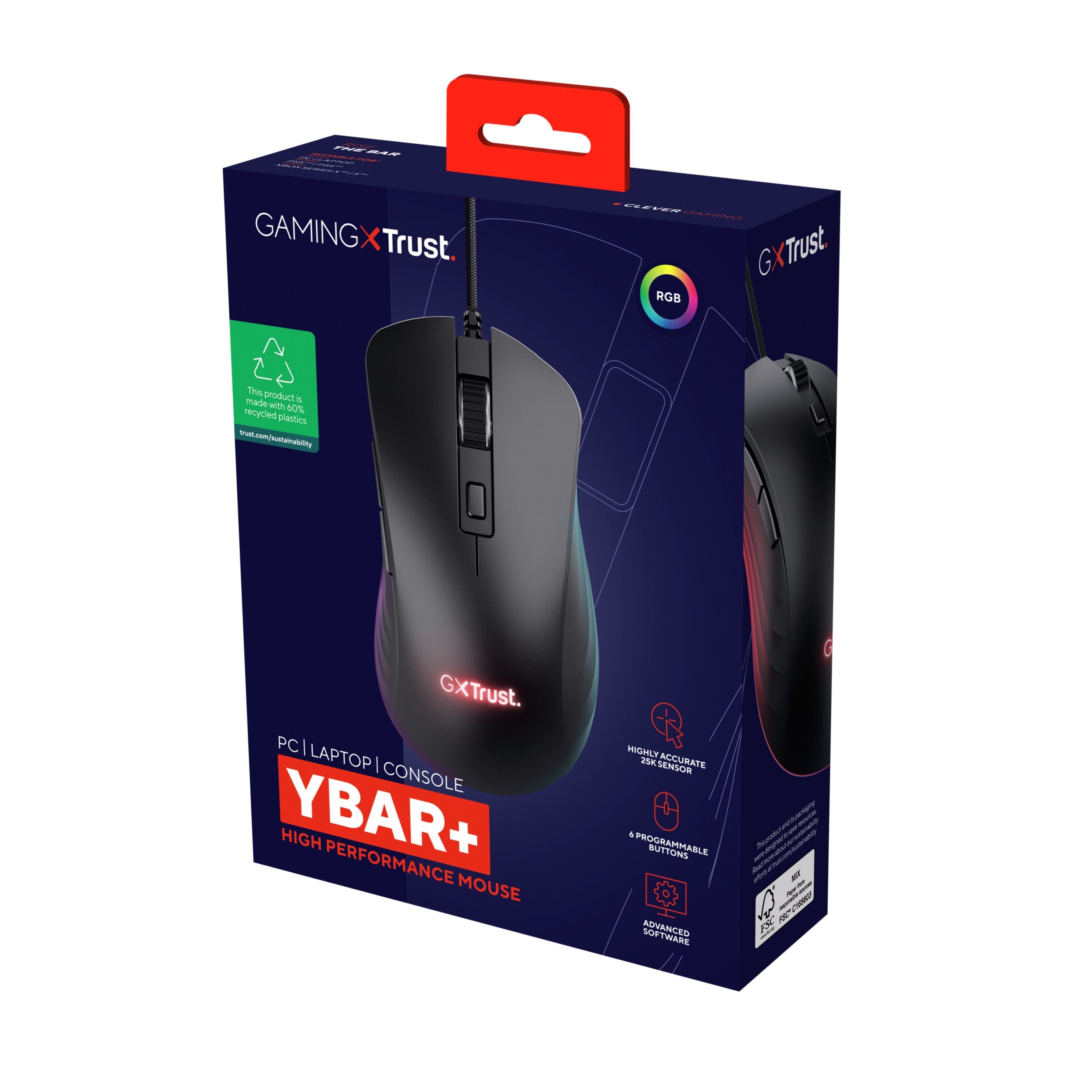 EAN 8713439248906 - Trust GXT924 YBAR+ ratón Juego mano derecha USB tipo A Óptico 25600 DPI imagen 5