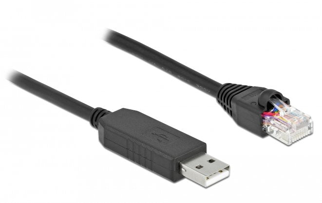 Delock Serielles Anschlusscable Mit Ftdi Chipsatz, Usb 2.0 Typ-A Stecker Zu Rs-232 Rj45 Stecker 2 M Schwarz