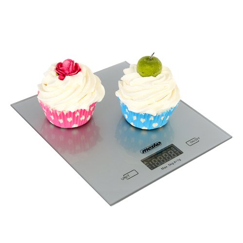 Báscula De Cocina Mesko Ms 3145, Capacidad 5 Kg, Pantalla Lcd Grande, Cero Autoapagado, Silvera