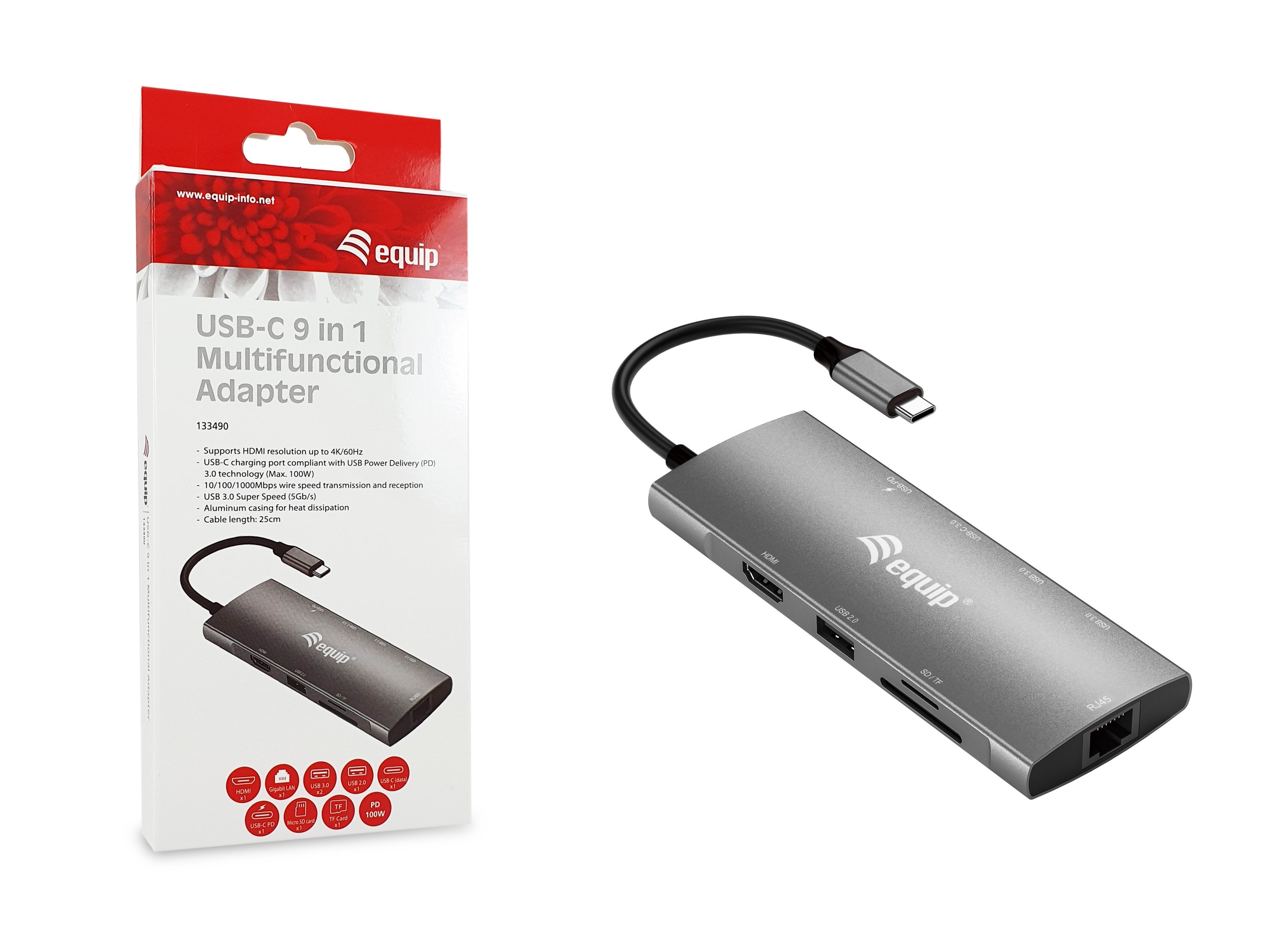 Equip Dock Usb-C->Hdmi, Gigabit Lan, Usb3.0, 100wpd, Sd Tf 0,25m