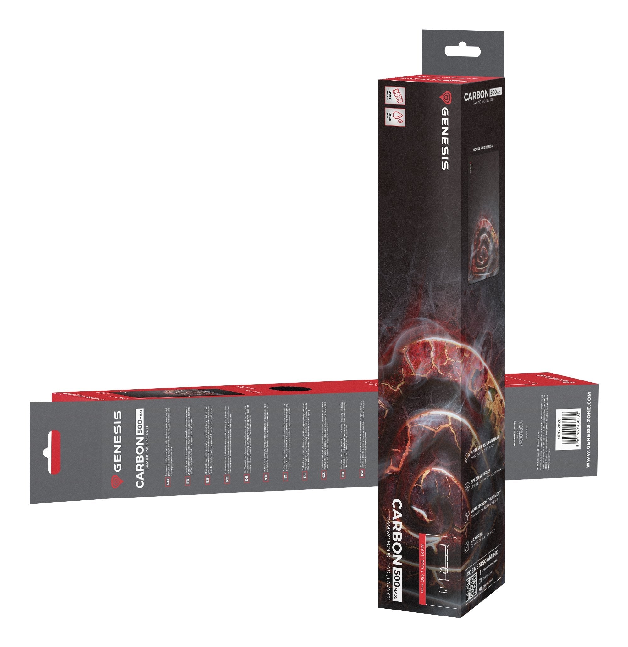 Alfombra De Ratón Genesis, Carbono 500 Maxi Lava G2 Edición, 900x450 Mm