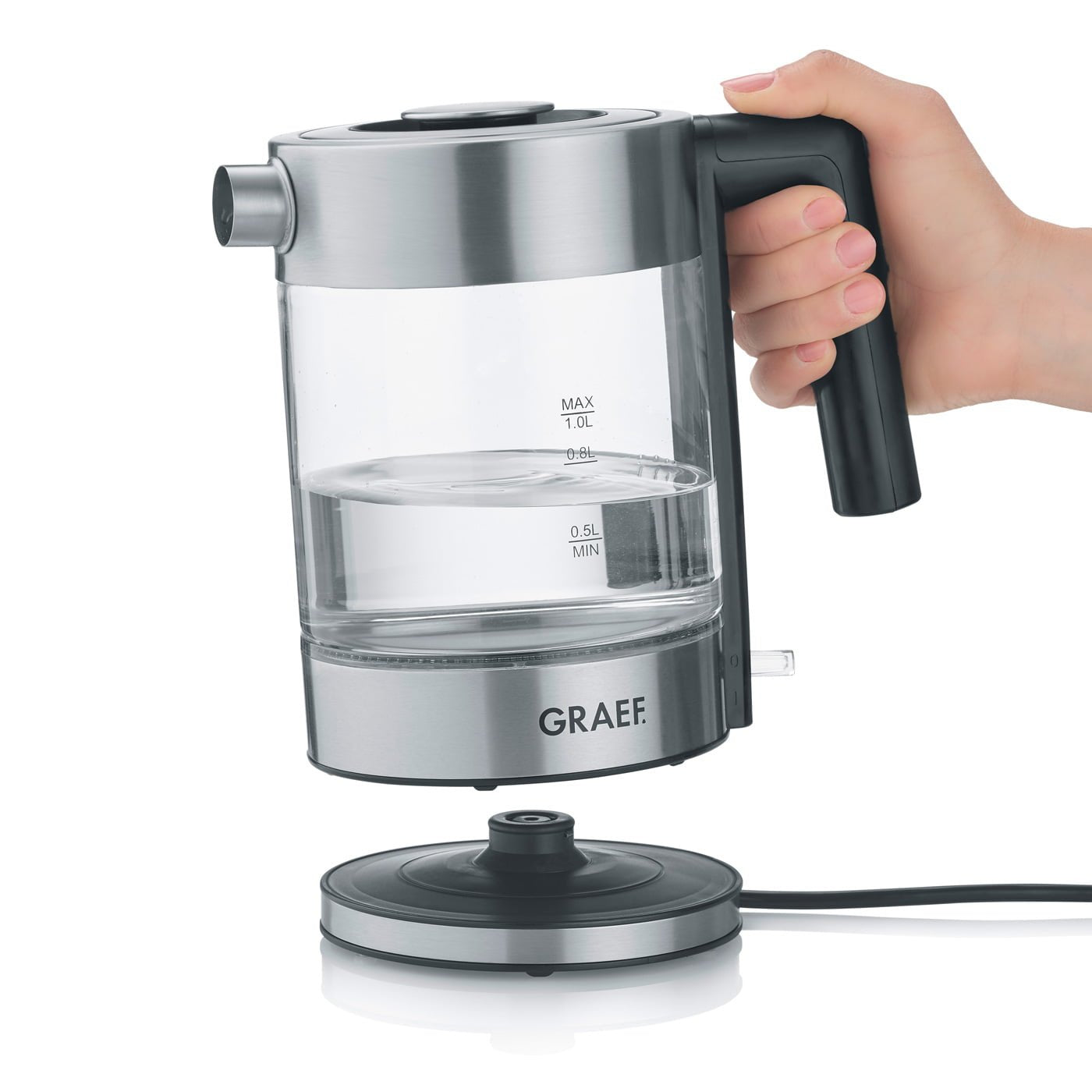 EAN 4001627026394 - Graef WK300 tetera eléctrica 1 L 2000 W Negro, Acero inoxidable, Transparente imagen 3