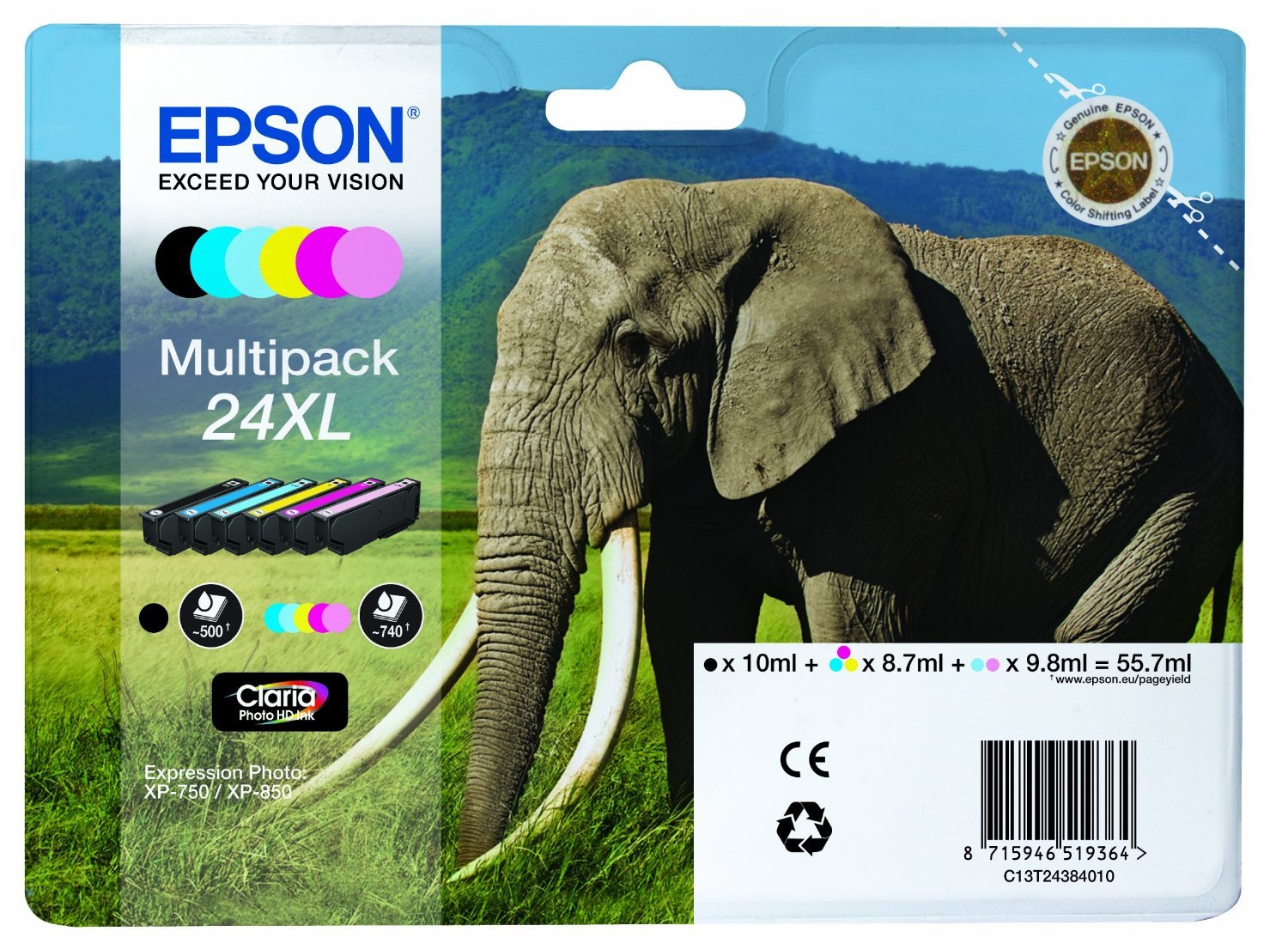 Epson Tinta Bk/C/M/Y/C Claro / M Claro Claria Photo Hd Ink Expression Photo Xp-950 - 24xl (Multipack 6)