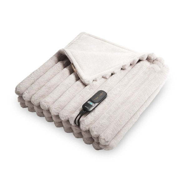 Duux Yentl Wrmedecke Striped Rabbit Faux Fur Gris (200x200)