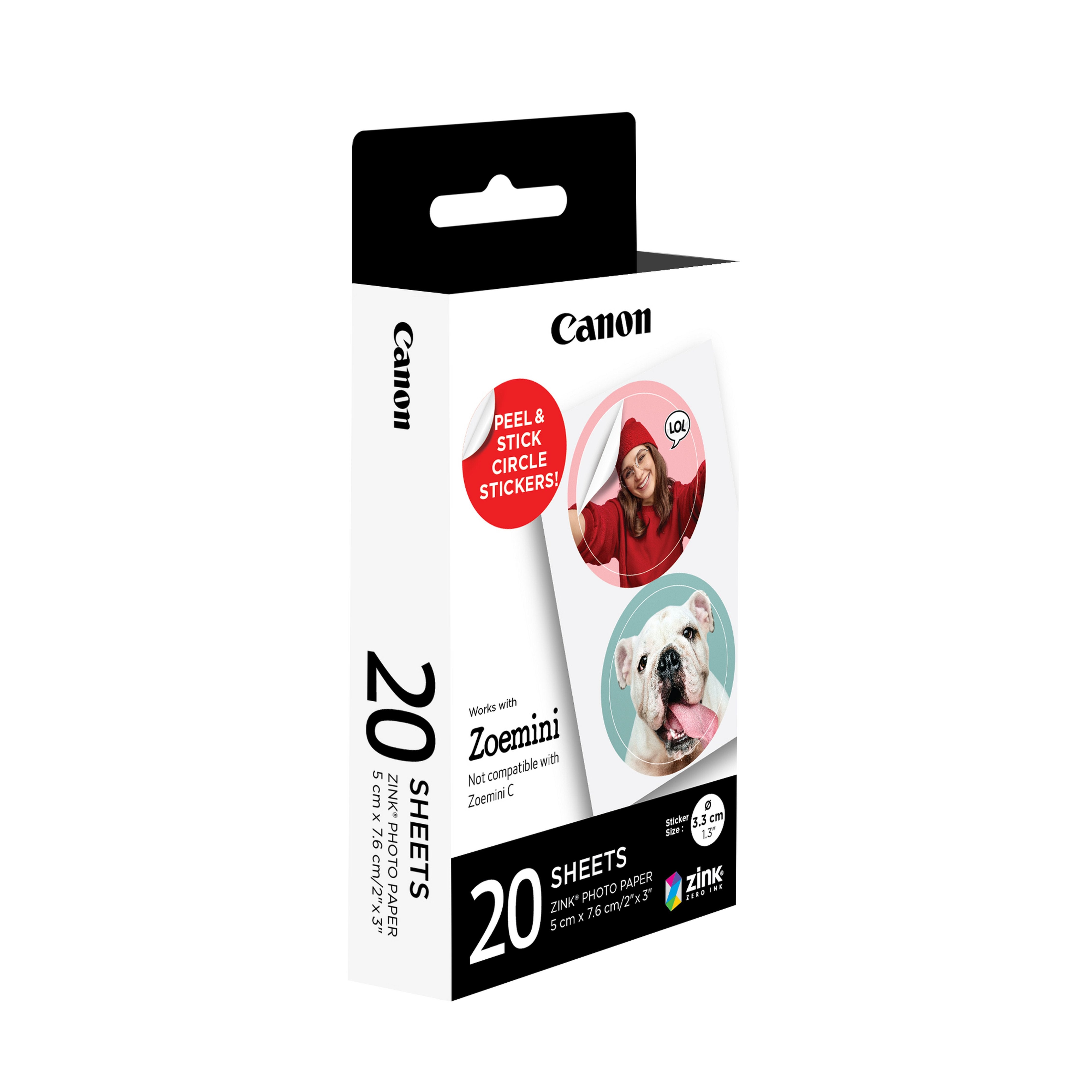 Canon Zp-2030-2c Zink Circle Sticker 3,3 Cm (20 Sheet)