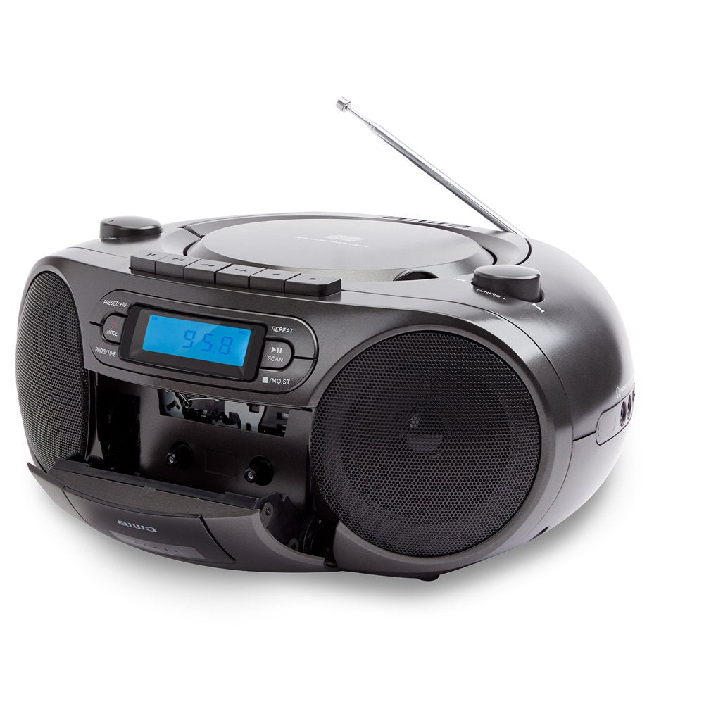 Radio Bluetooth Con Lector De Cd Mp3 Casetes Y Usb Aiwa Boombox Bbtu-550 Black Bt 5.0 6w Rms Fm