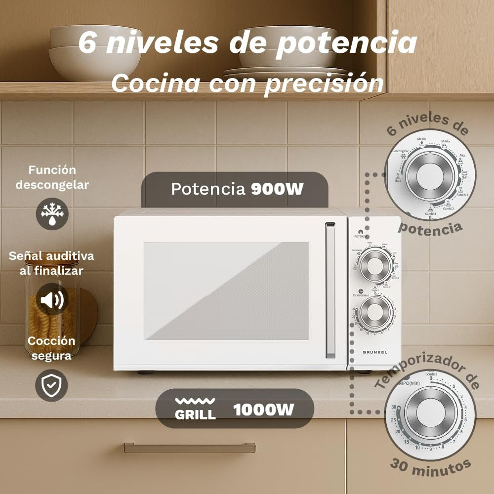 EAN 8426156018973 - Grunkel MWG-25MG microondas Blanco Microondas con grill Encimera 25 L 900 W imagen 4