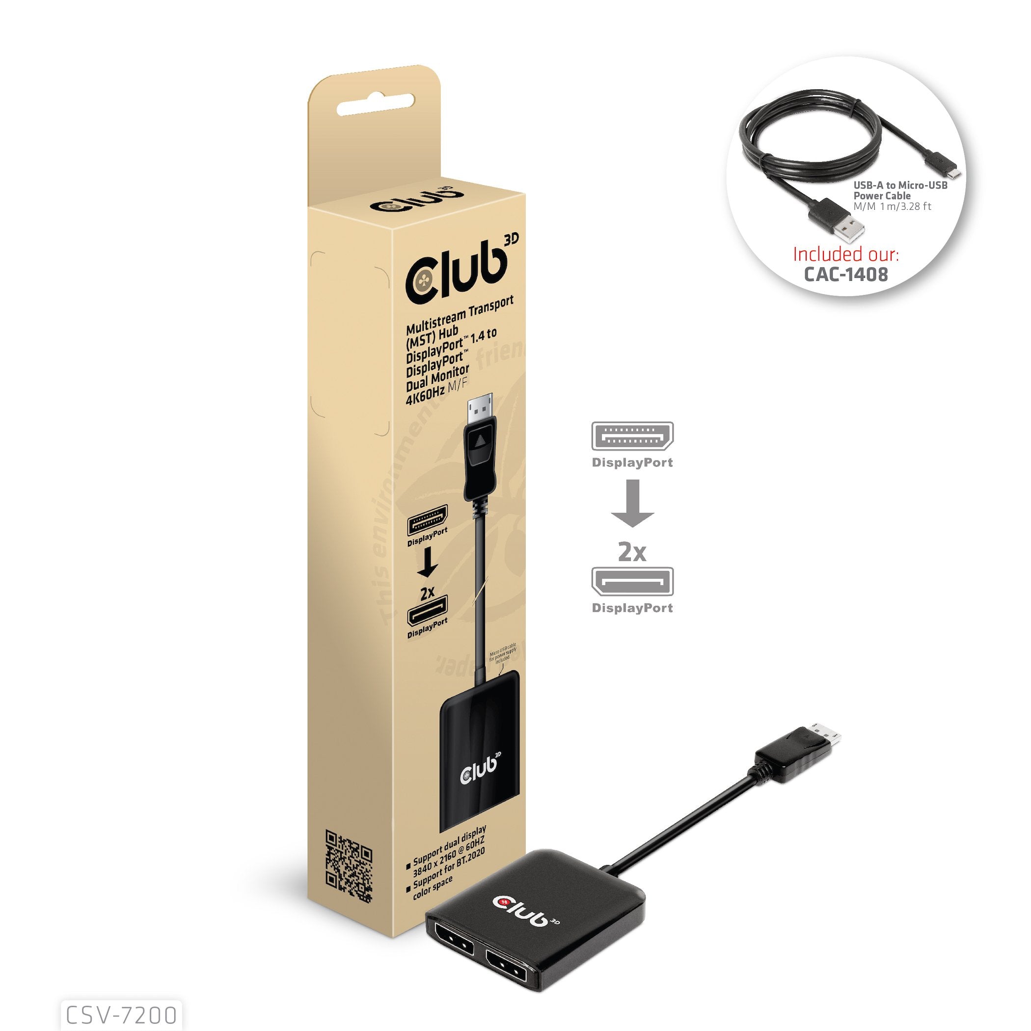 Club3d Multi Mreaming Transport Hub 1xdp -> Dp/Hdmi 4k60hz Retail