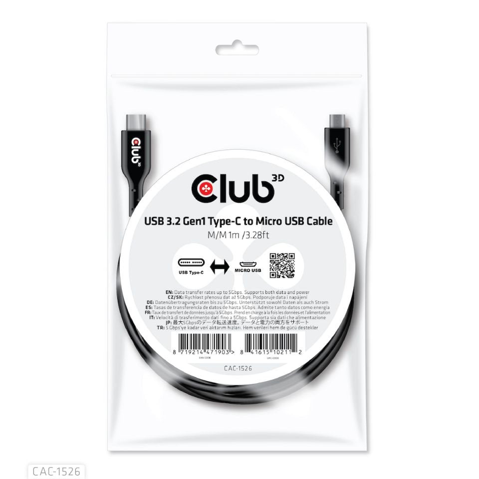 EAN 8719214471903 - CLUB3D CAC-1526 cable USB USB 3.2 Gen 1 (3.1 Gen 1) 1 m USB C Micro-USB B Negro imagen 2
