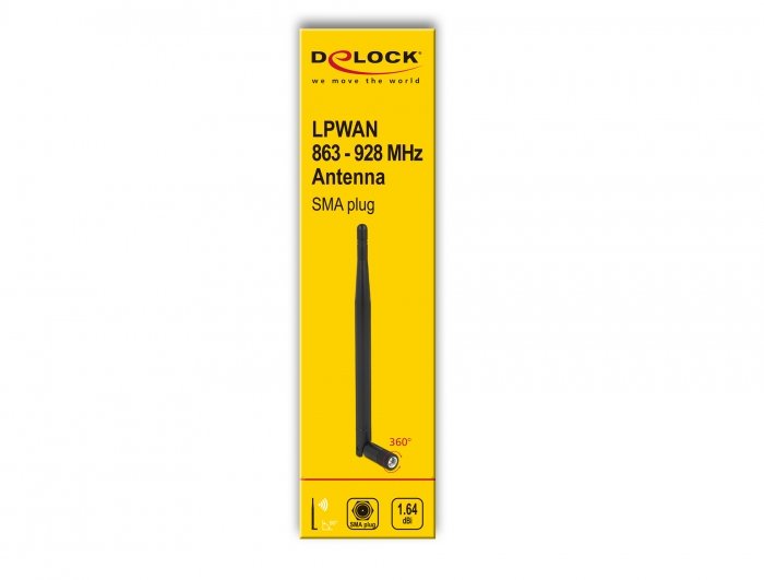 Delock 12616 Antena Lpwan 863 Mhz - 928 Mhz Macho Sma 1,64 Dbi Omnidireccional Con Unión De Inclinación Negro