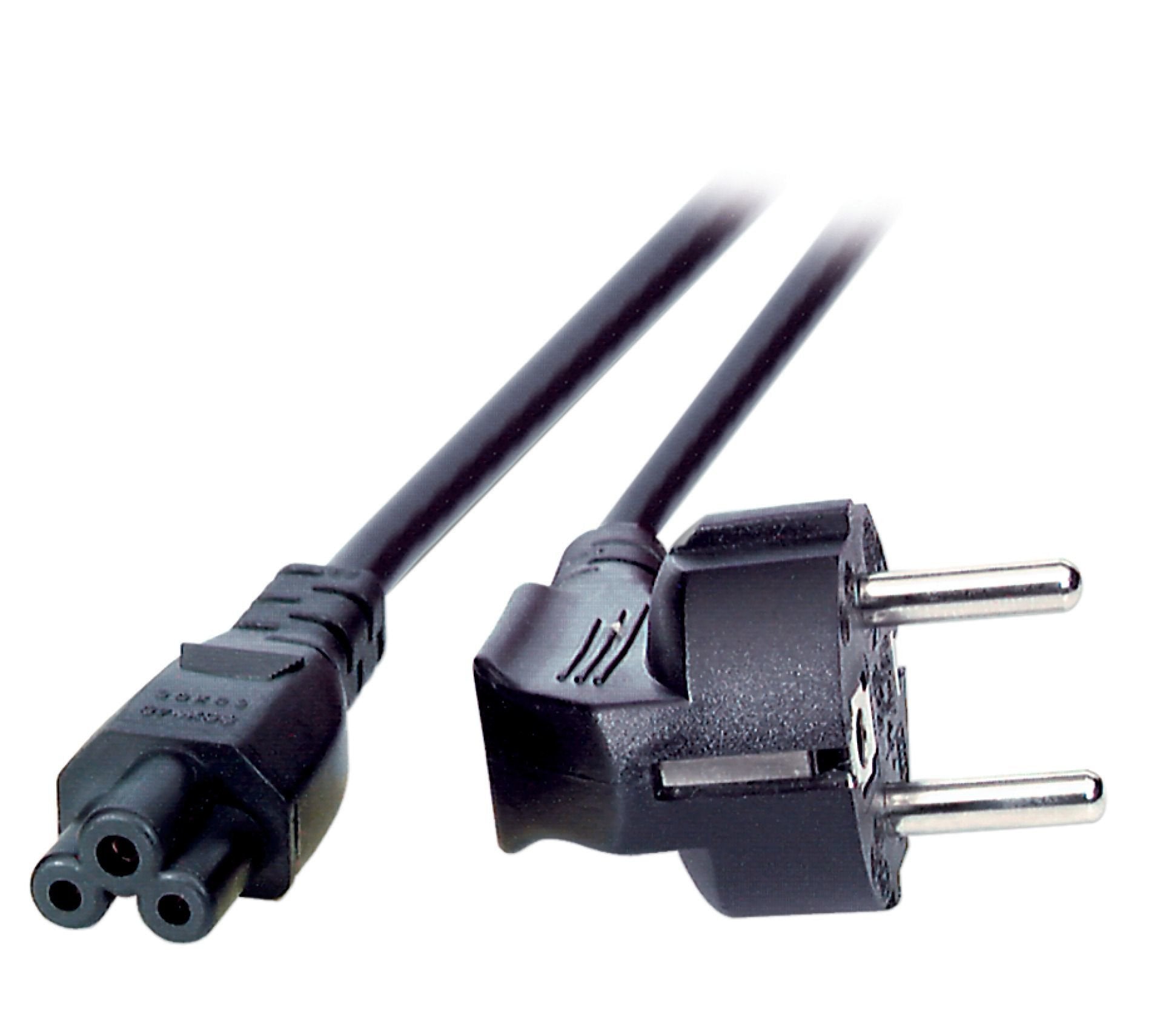 Netzcable 230v Schutzkontakt Cee7(Mecker)->C5(Hchse), 1,8m, Negro, (Kleeblatt,Mickyraton)
