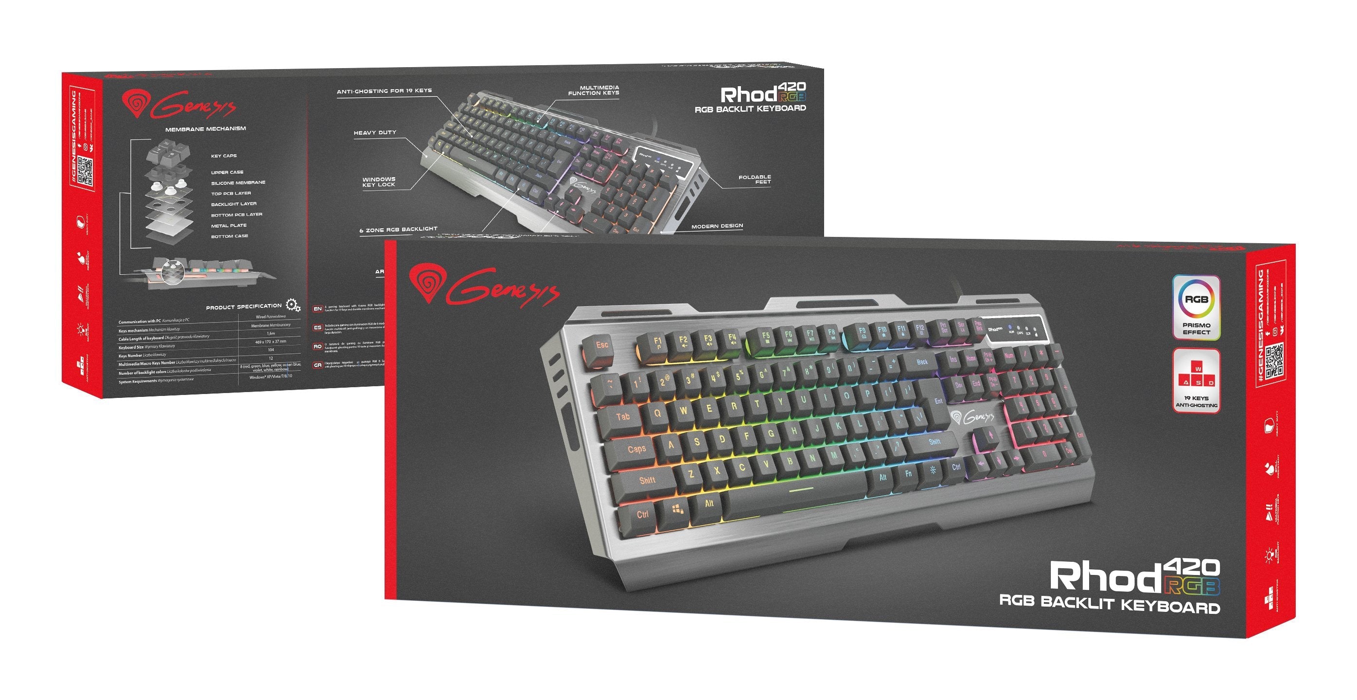 Teclado (Ingles) Genesis Rhod 420 Gaming Rgb Backlight, Usb, Us Layout