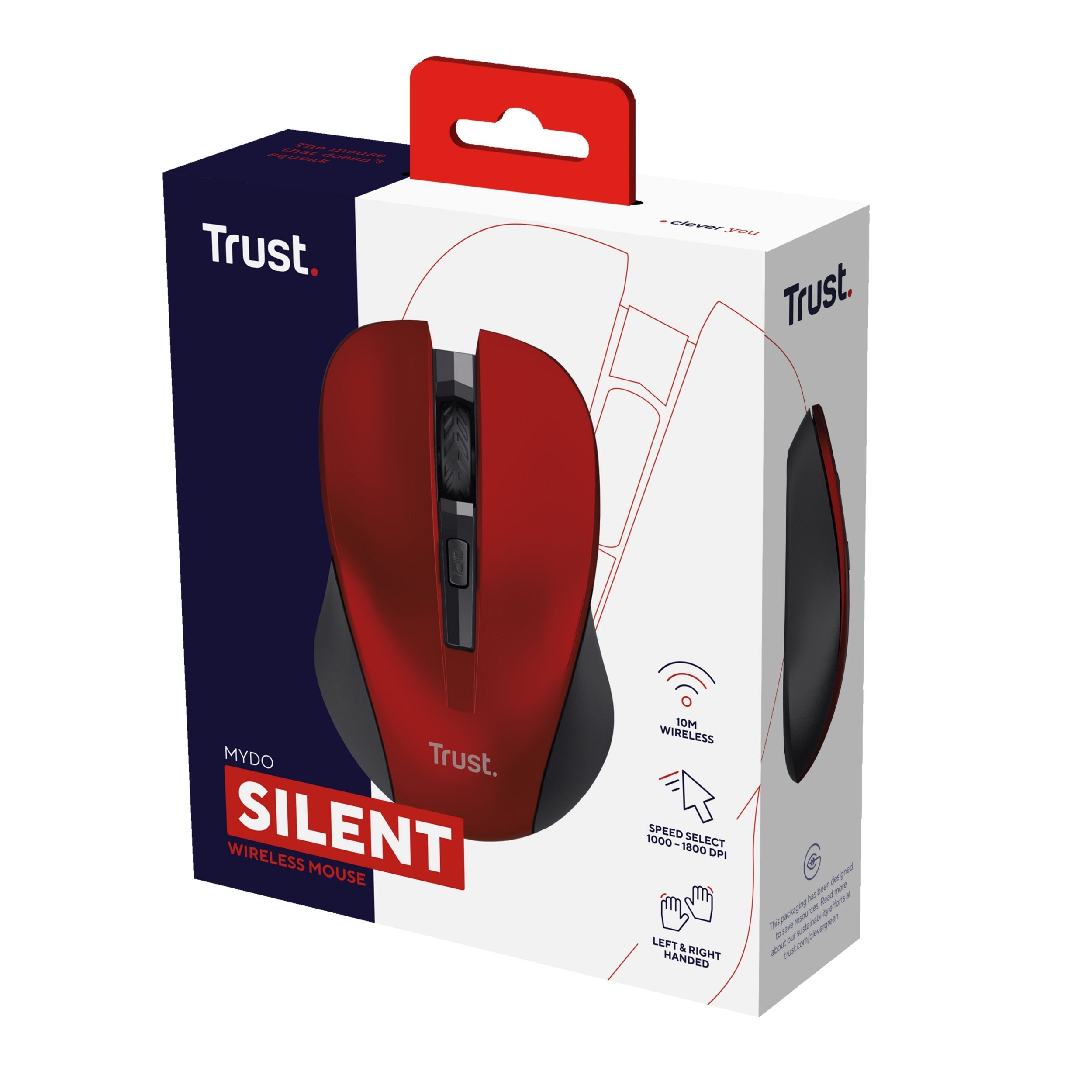 Ratón Inalambrico Trust Mydo Silent Red Alcance 10m Ambidiestro Microusb 21871