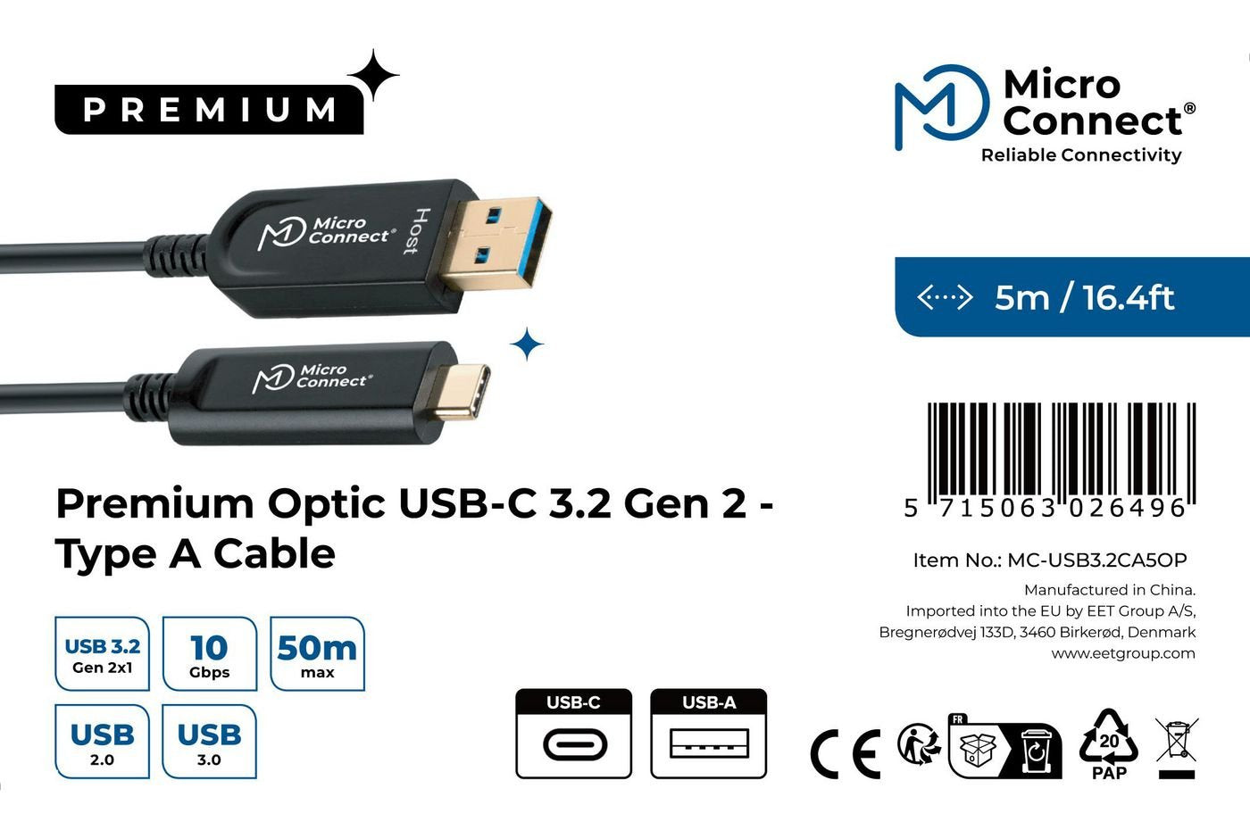EAN 5715063026496 - Microconnect MC-USB3.2CA5OP cable USB USB 3.2 Gen 2 (3.1 Gen 2) 5 m USB A USB C Negro imagen 3