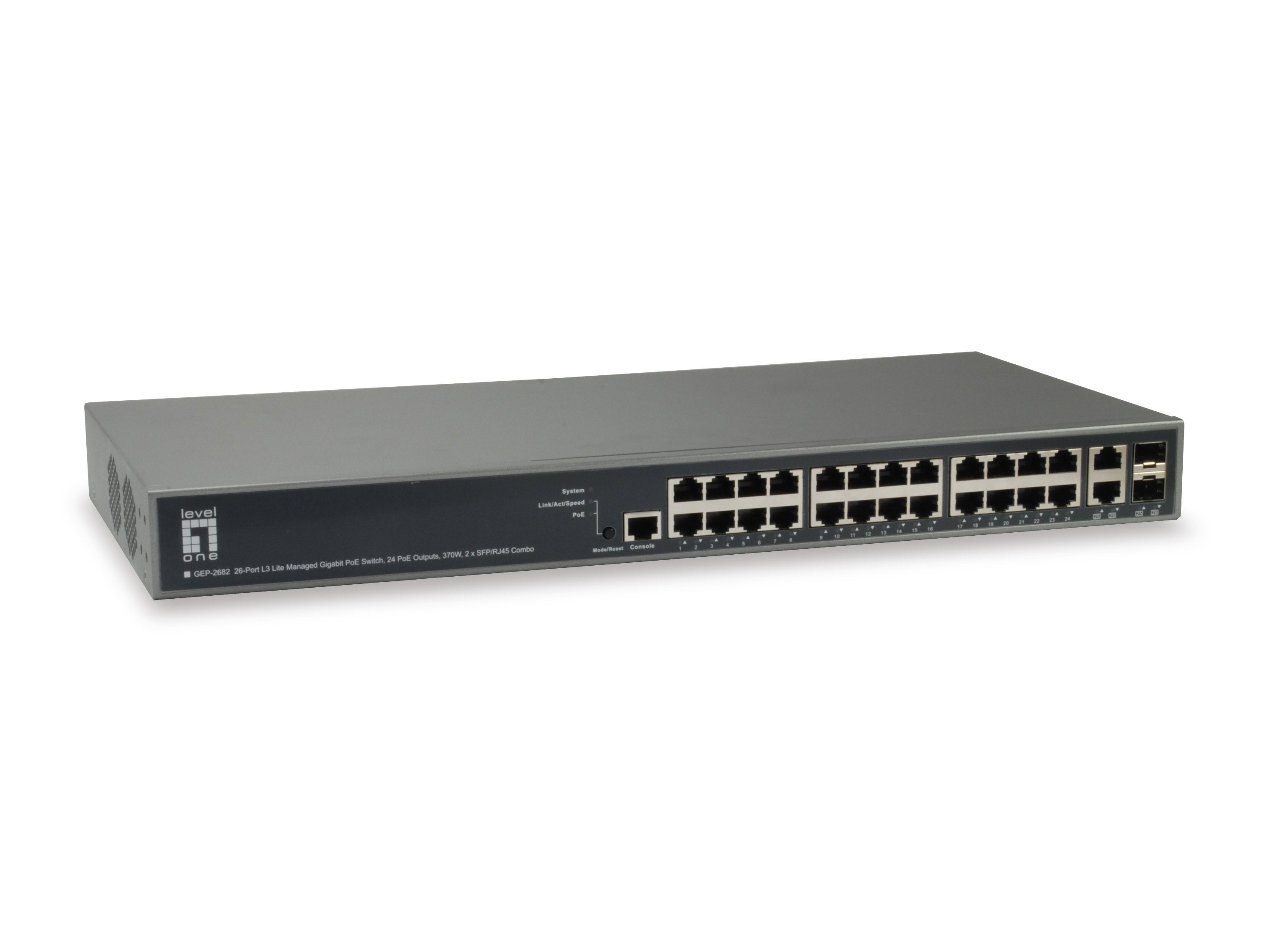 Level One Switch Gestionable L3 Lite 24p 10/100/1000 Poe 370w + 2 Sfp/Rj45 Combo