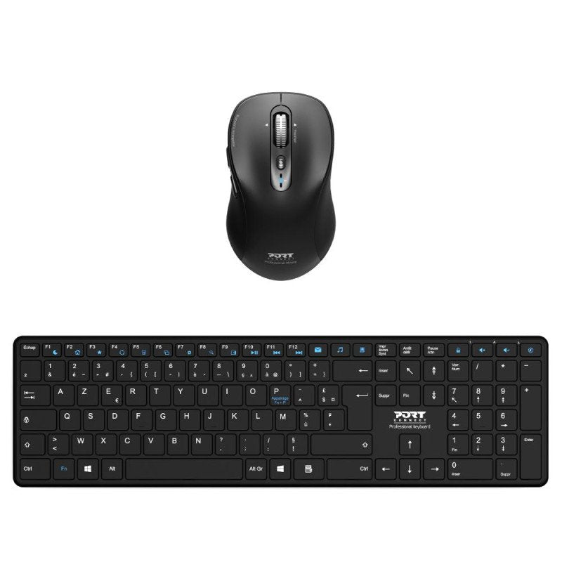 Port Teclado + Raton Cablelos Wiederaufladbar Negro
