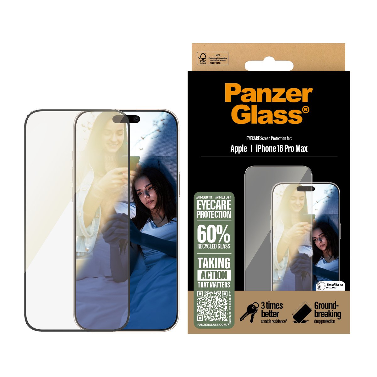 EAN 5715685002564 - PanzerGlass ® EyeCARE™ Screen Protector iPhone 16 Pro Max | Ultra-Wide Fit Protector de pantalla Apple 1 imagen 2