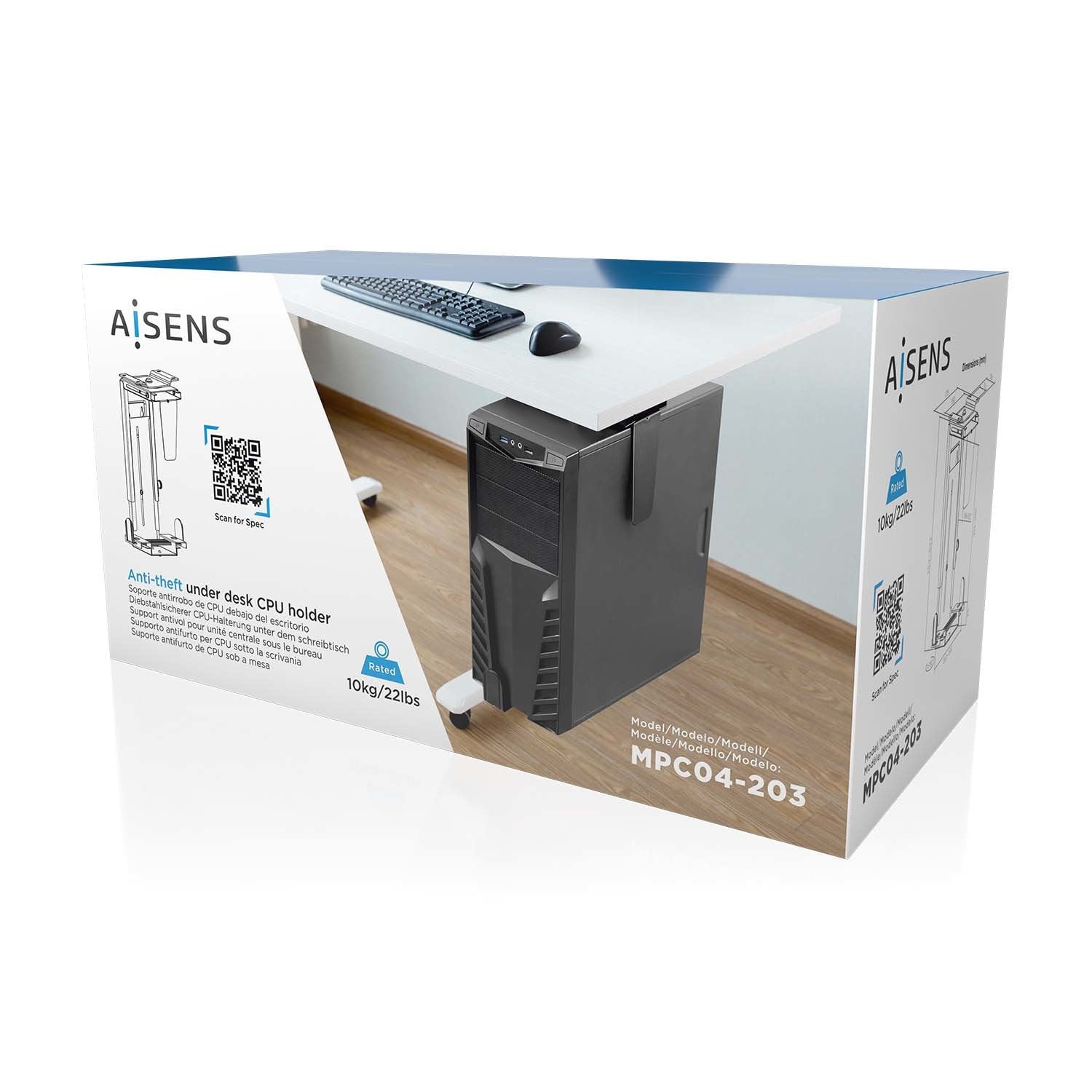 Aisens Soporte Giratorio Antirrobo Y Altura Personalizable Para Cpu Para Montaje Por Debajo De Escritorio O A La Pared