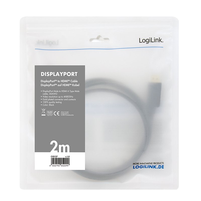 Logilink Cv0127 Adaptador De Cable De Vídeo 2 M Displayport Hdmi Tipo A (Estándar) Negro