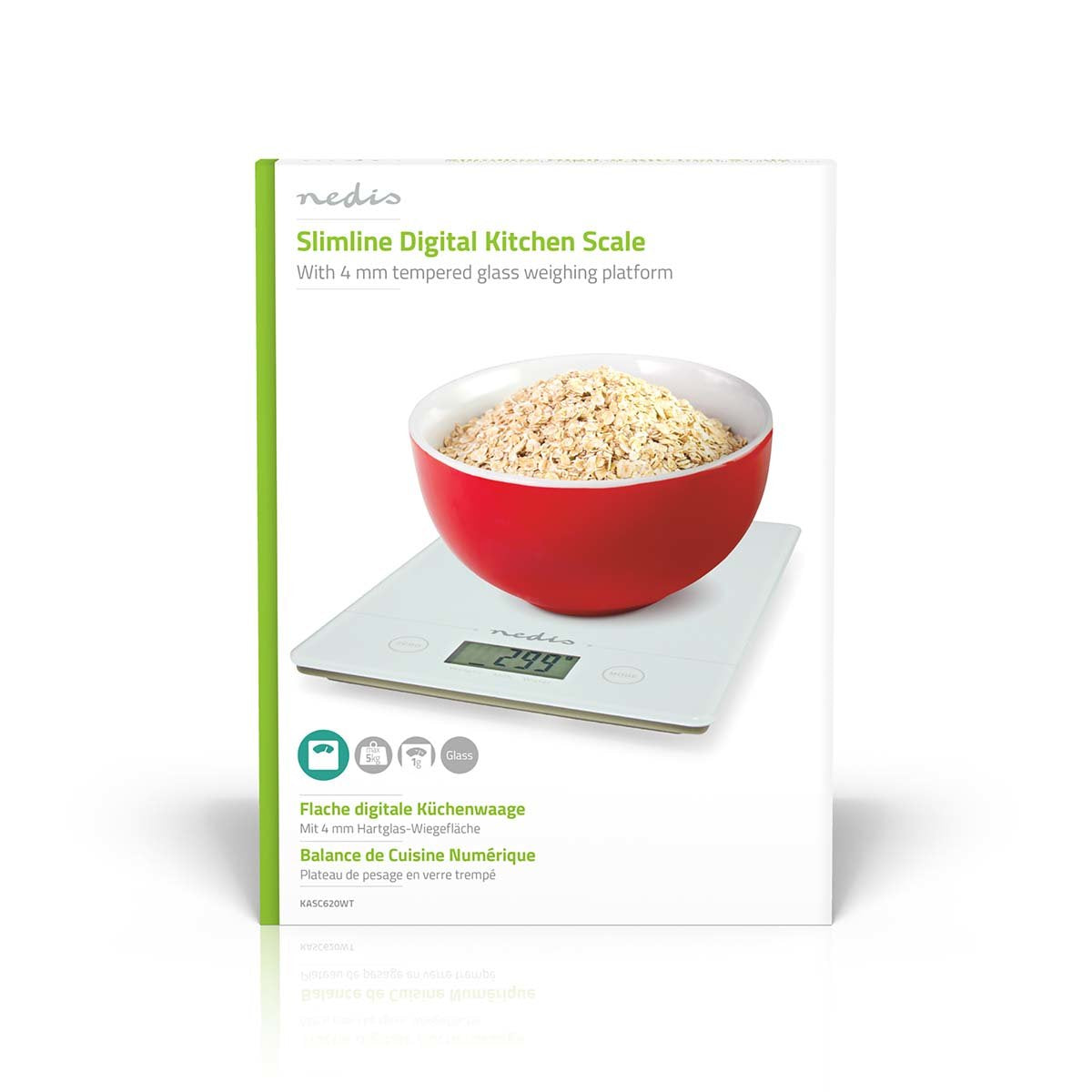 Nedis Bascula De Cocina Digital Cristal 3mm / Plastico Blanco