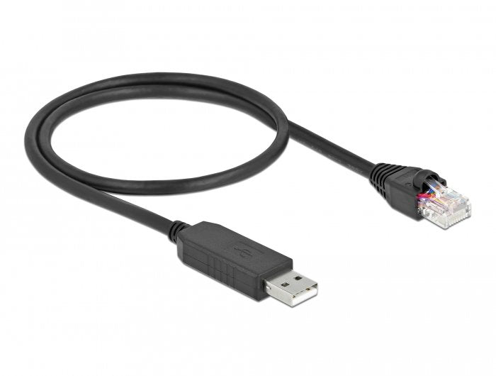 Delock Serielles Anschlusscable Mit Ftdi Chipsatz, Usb 2.0 Typ-A Stecker Zu Rs-232 Rj45 Stecker 50 Cm Schwarz