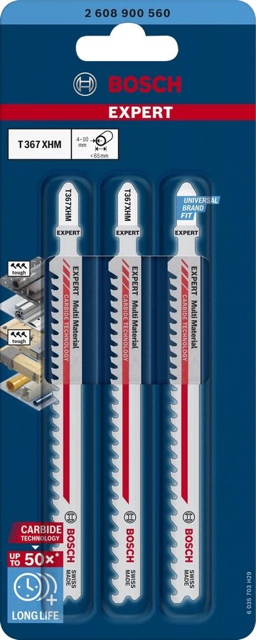 Bosch Hoja De Sierra De Calar De Carburo Expert T 367 Xhm ''Multi Material'', 3 Piezas 2608900560