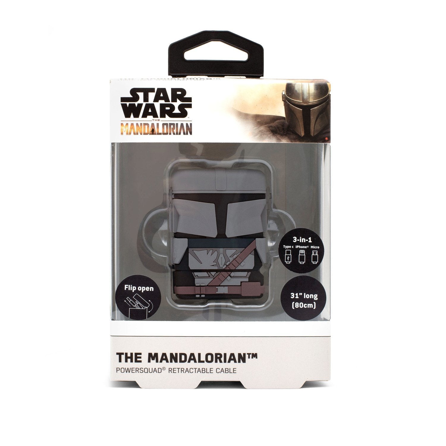 Cable Retráctil Powersquad Flip "The Mandalorian" 3 En 1 Lightning/Micro/Usb-C