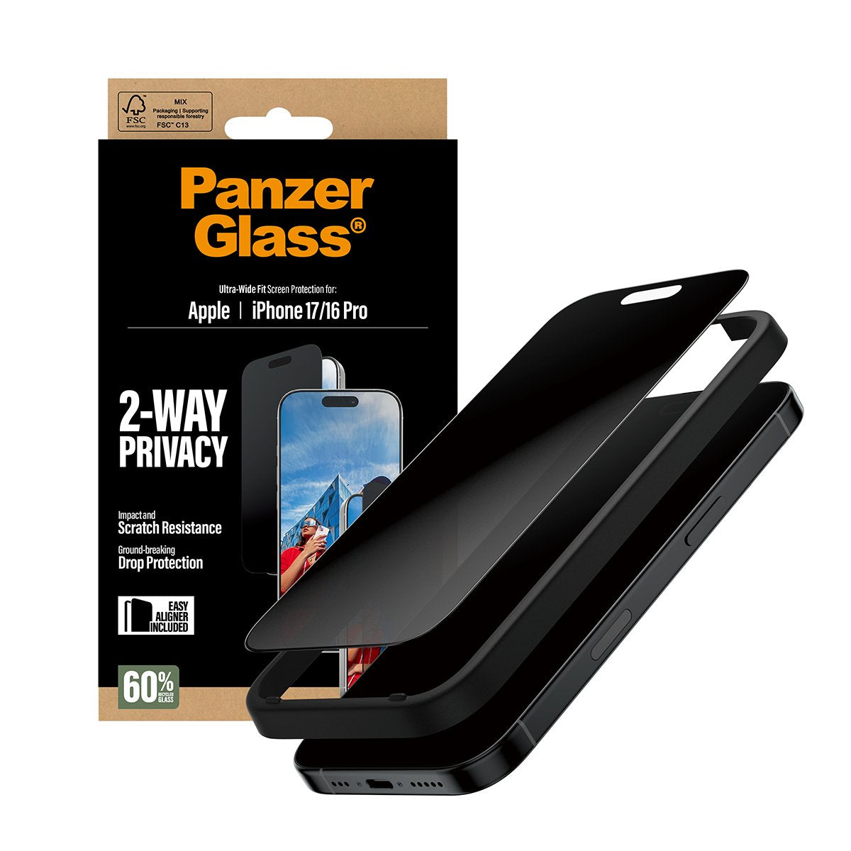 EAN 5715685025785 - PanzerGlass ® 2-Way Privacy Screen Protector iPhone 17 | iPhone 16 Pro | Ultra-Wide Fit w. EasyAligner Pr imagen 6