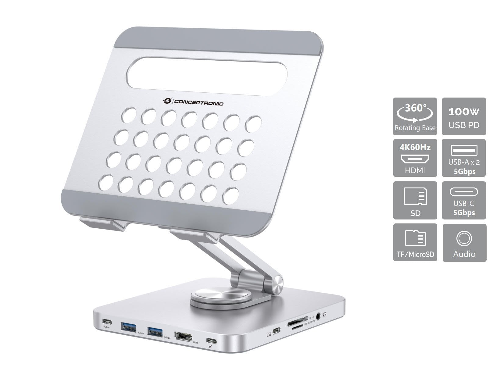 EAN 4015867236772 - Conceptronic DONN26G mueble y soporte para dispositivo multimedia Plata Tableta Carro para administración imagen 1