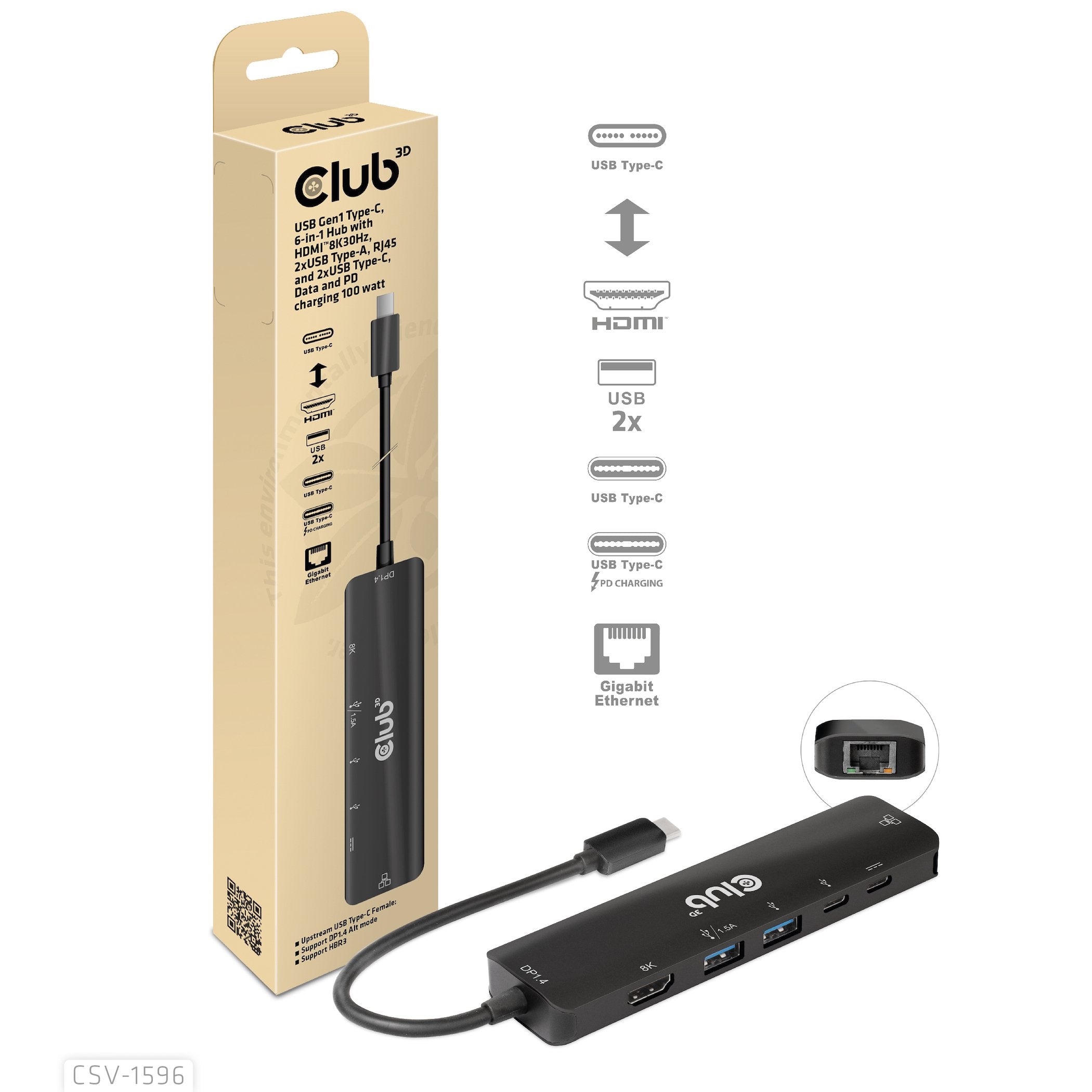EAN 8719214472344 - CLUB3D CSV-1596 base para portátil y replicador de puertos USB 3.2 Gen 1 (3.1 Gen 1) Type-C Negro imagen 6