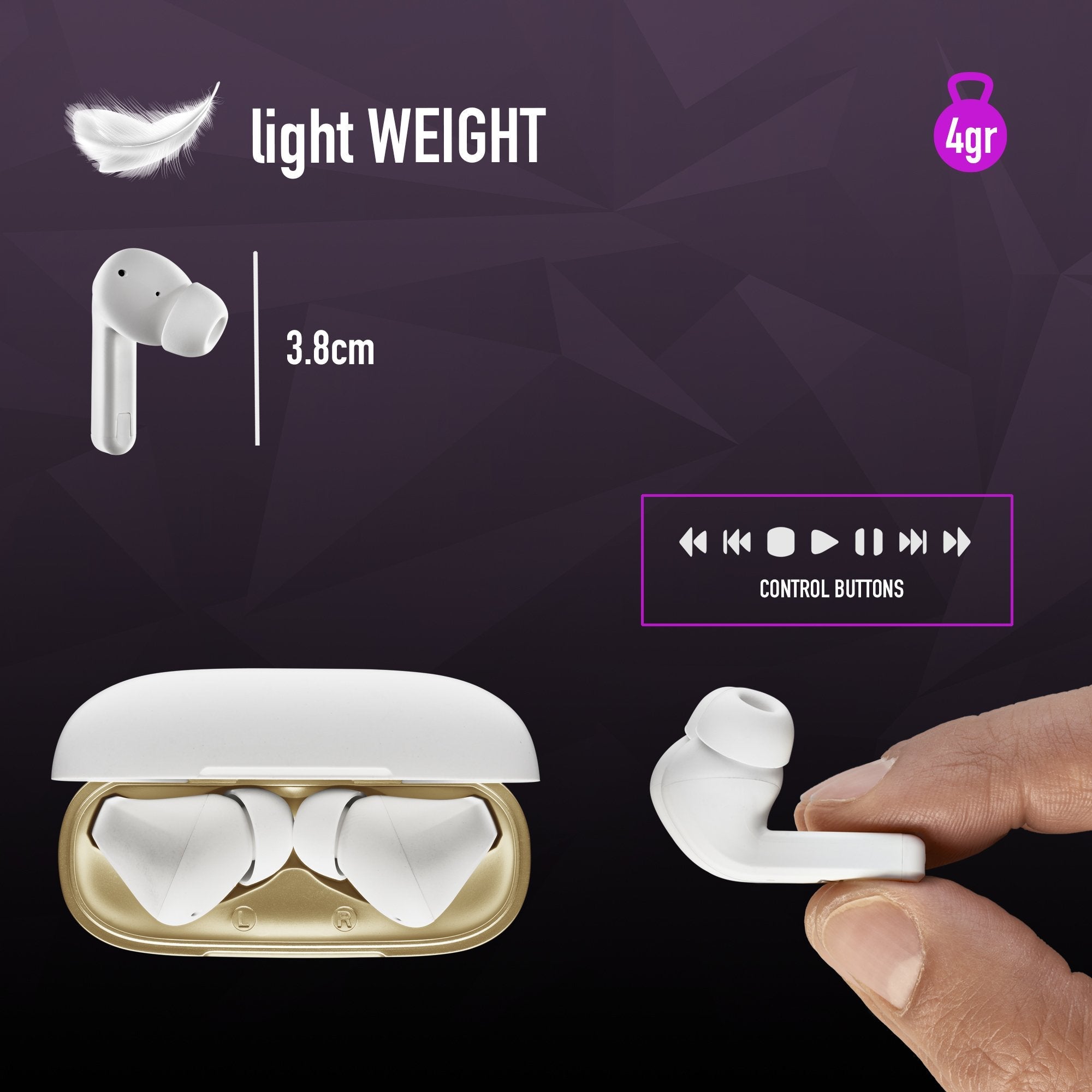 Ngs Anc Bt Earphones Artica Trophy White Auricular Con Cancelación De Ruido -Compatible Con Tws- Autonomía De Hasta 20 Hrs -Botones Táctiles