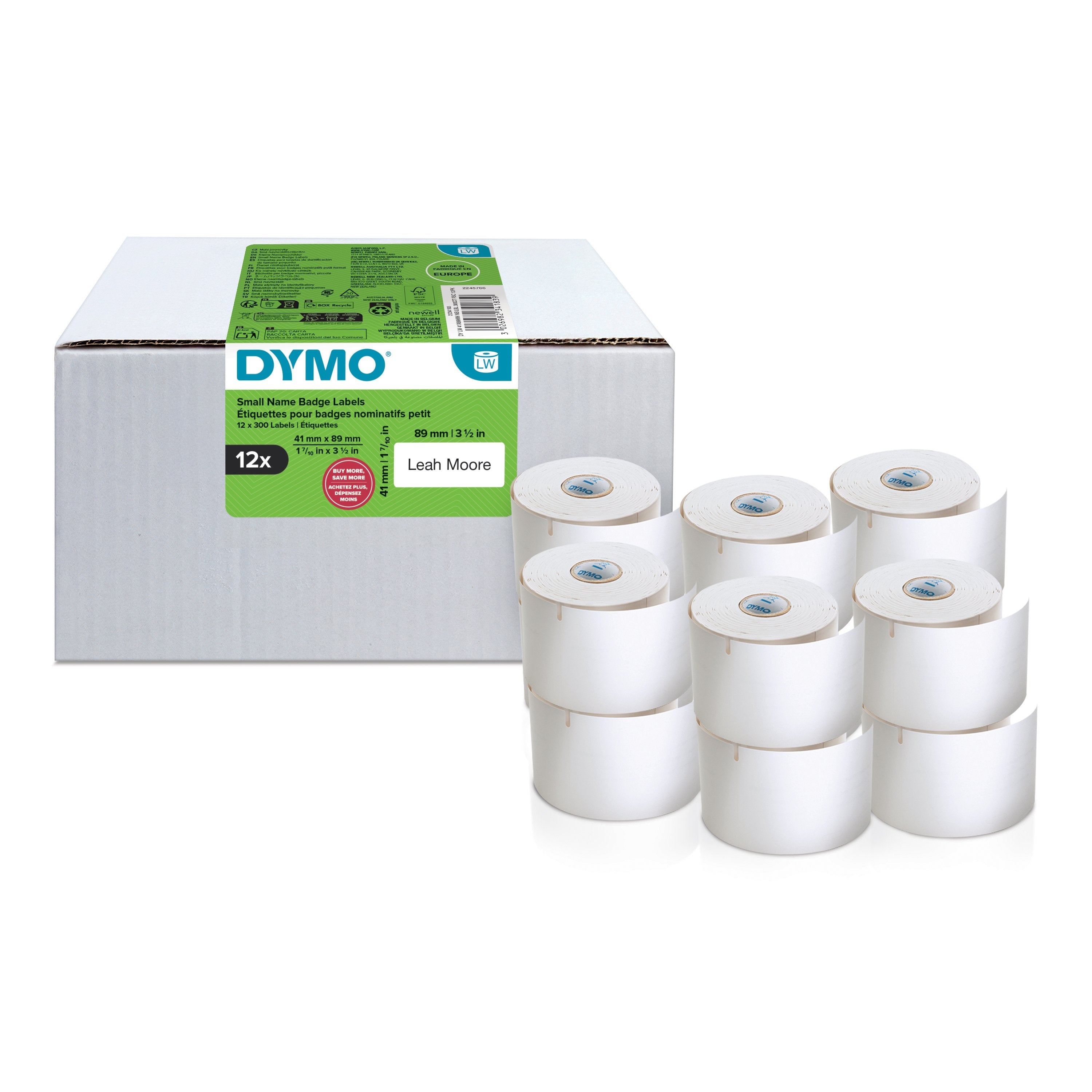 Etiquetas Para Nombres Dymo Labelwriter Original Pequeñas, 41 X 89 Mm, 12 Rollos De Etiquetas Con 300 Etiquetas Cada Uno 2234183