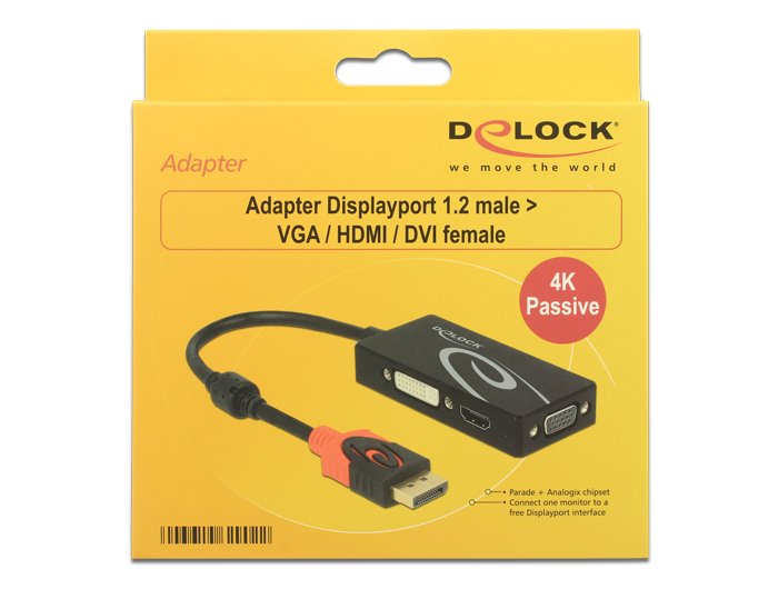 Delock Adaptador Displayport 1.2 Macho Vga / Hdmi / Dvi Hembra 4k Pasivo Negro