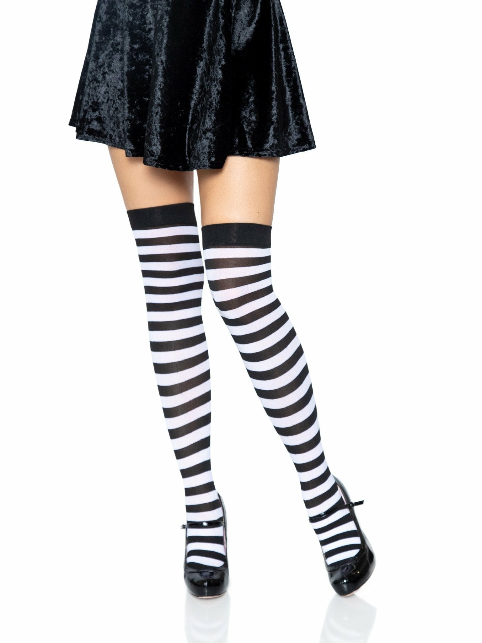 Leg Avenue - Calcetines Altos De Rayas Negro/Blanco