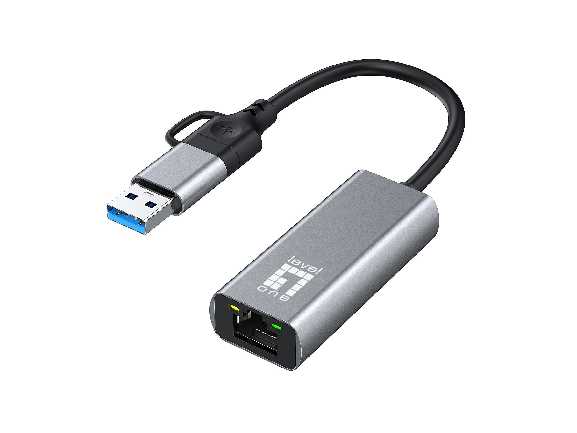 Adaptador Levelone Usb-C + Usb-A -> Rj45 10 100 1000 2500 Gr