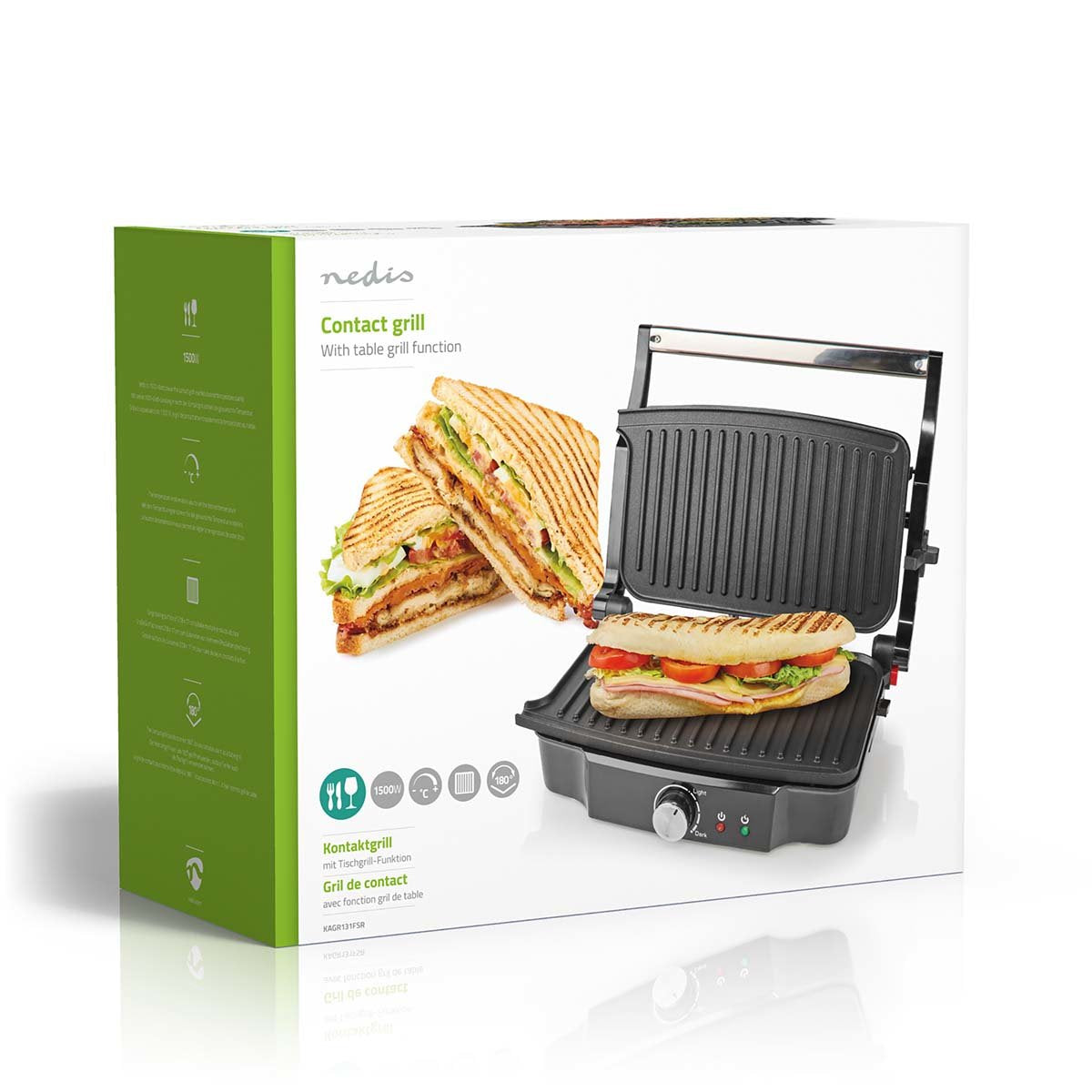 Nedis Parrilla De Contacto 1500 W Control De Temperatura Ajustable Acero Inoxidable / Plastico