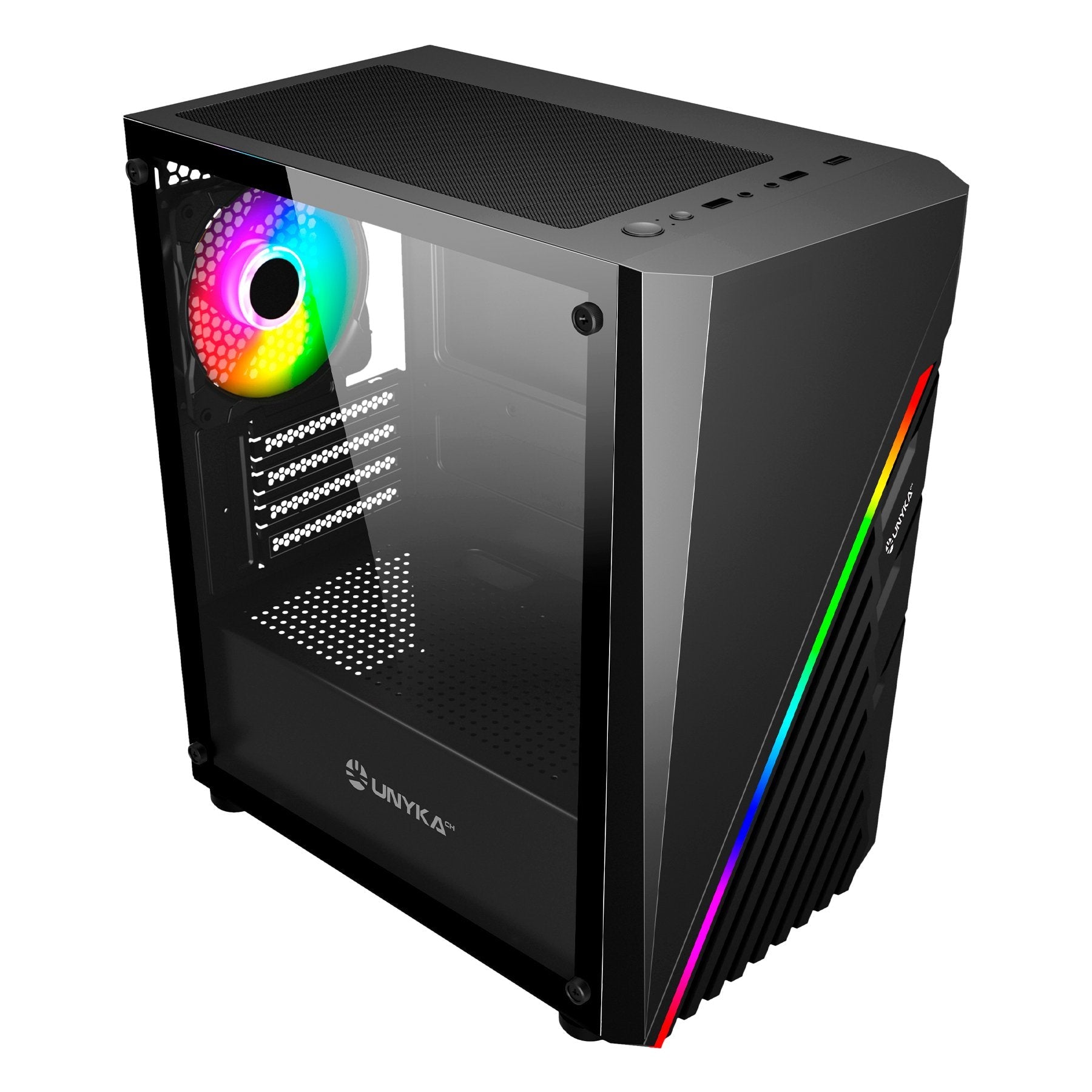 Caja Pc Unykach Mini Glayze Micro-Atx - Iluminacion Argb - Ventana Lateral Cristal Templado - Usb-A 2.0/3.0 Y Audio - 1