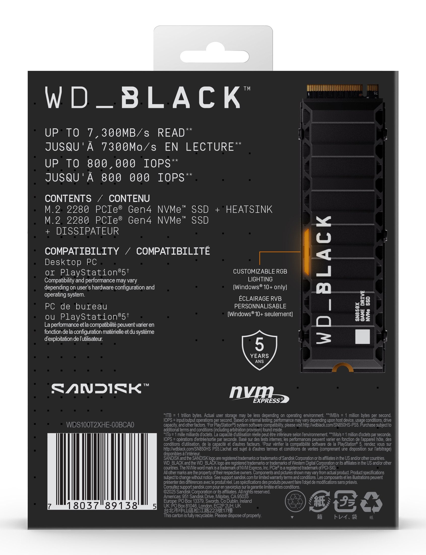 EAN 0718037891385 - SanDisk Black WD_BLACK SN850X NVMe 1 TB M.2 PCI Express 4.0 imagen 4
