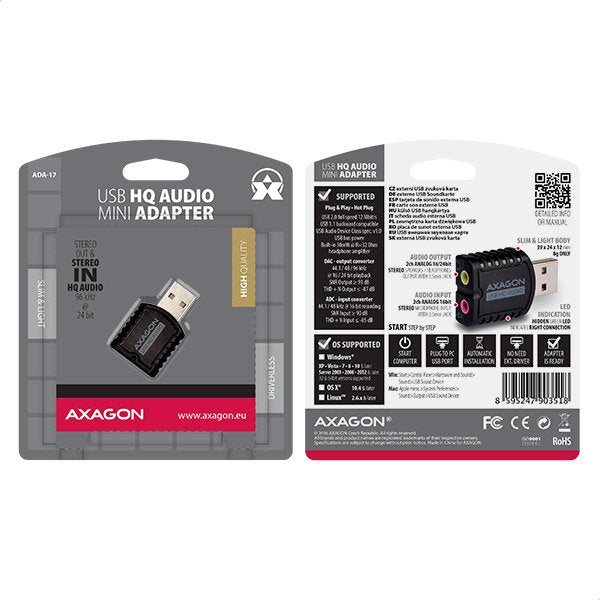 EAN 8595247903518 - Axagon ADA-17 tarjeta de audio 2.0 canales USB imagen 4