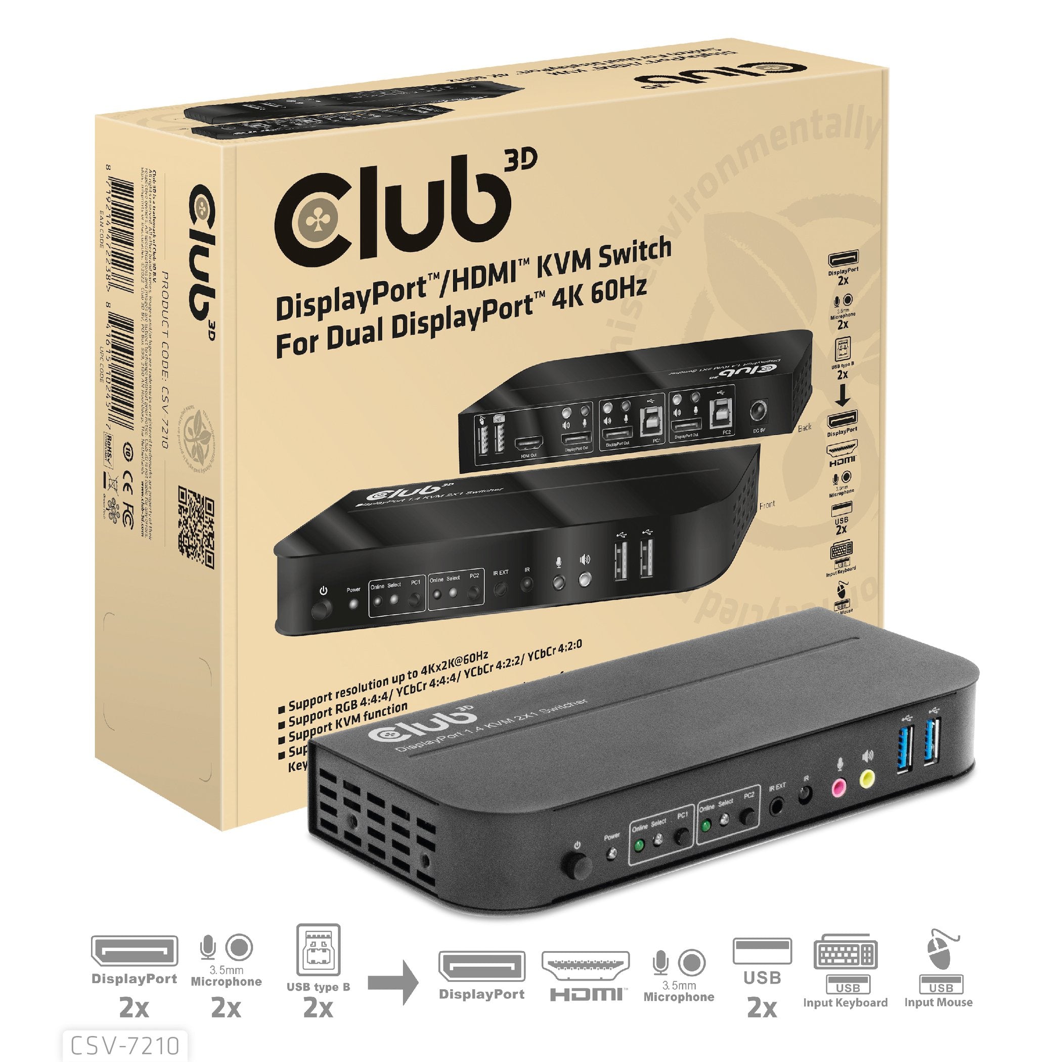 EAN 8719214472238 - CLUB3D CSV-7210 interruptor KVM Negro imagen 6
