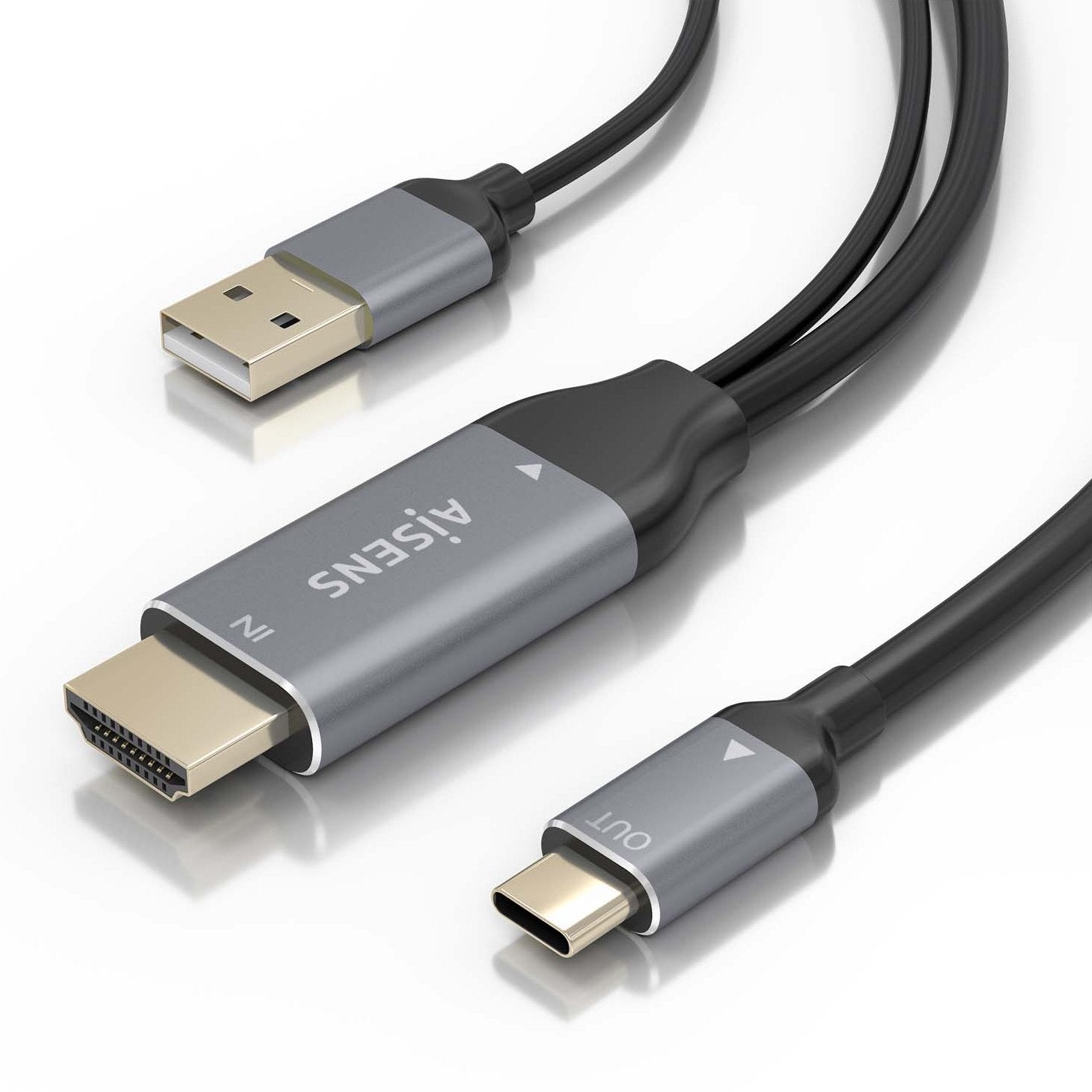 Aisens Cable Conversor Aluminio Hdmi V2.0 A Usb-C 4k@60hz, Hdmi/M+Usb-A/M-Usb-C/M, Negro, 1.8m