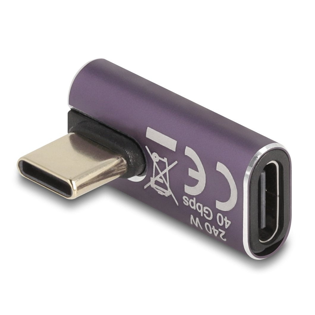 Delock 60288 Usb Adaptador 40 Gbps Usb Type-C Pd 3.1 240 W Macho A Puerto Hembra Girado Sesgado Hacia La Izquierda Y Hacia La Derecha 8k 60 Hz Metal