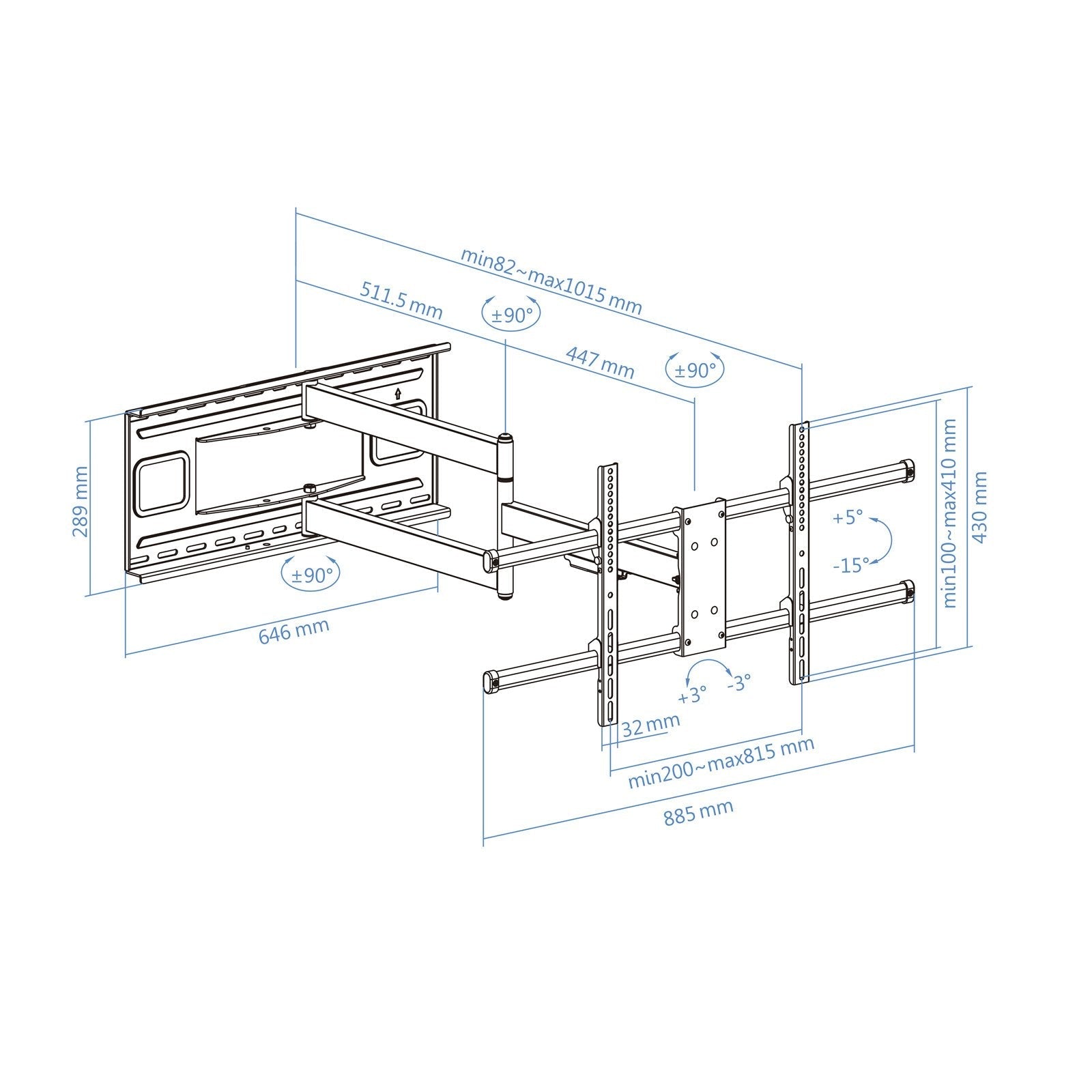 Tooq Soporte De Pared Con Brazo Articulado Para Tv De 43"-80" - Gran Angular - Giratorio E Inclinable - Peso Max 50kg -