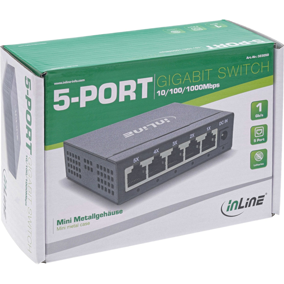 Switch De Red Gigabit Inline De 5 Puertos, 1 Gbps, Escritorio, Carcasa Metálica, Sin Ventilador