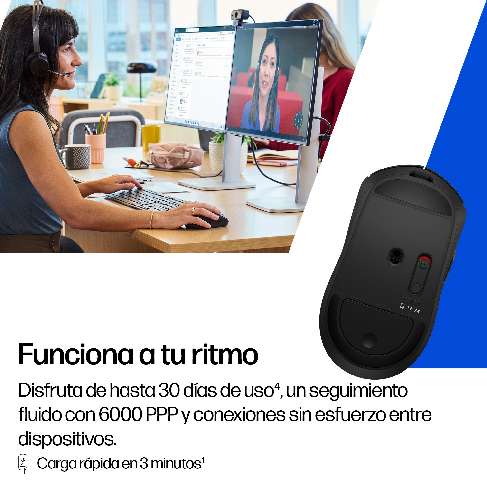 EAN 0198701895138 - HP 705 Rechargeable Wireless Mouse ratón Oficina Ambidextro Bluetooth + USB Type-A 6000 DPI imagen 4